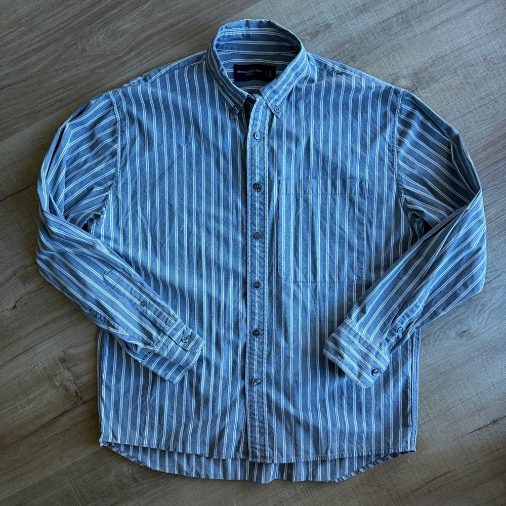 Abercrombie & Fitch Mens Small Blue White Striped Stretch Button Down Shirt S‎